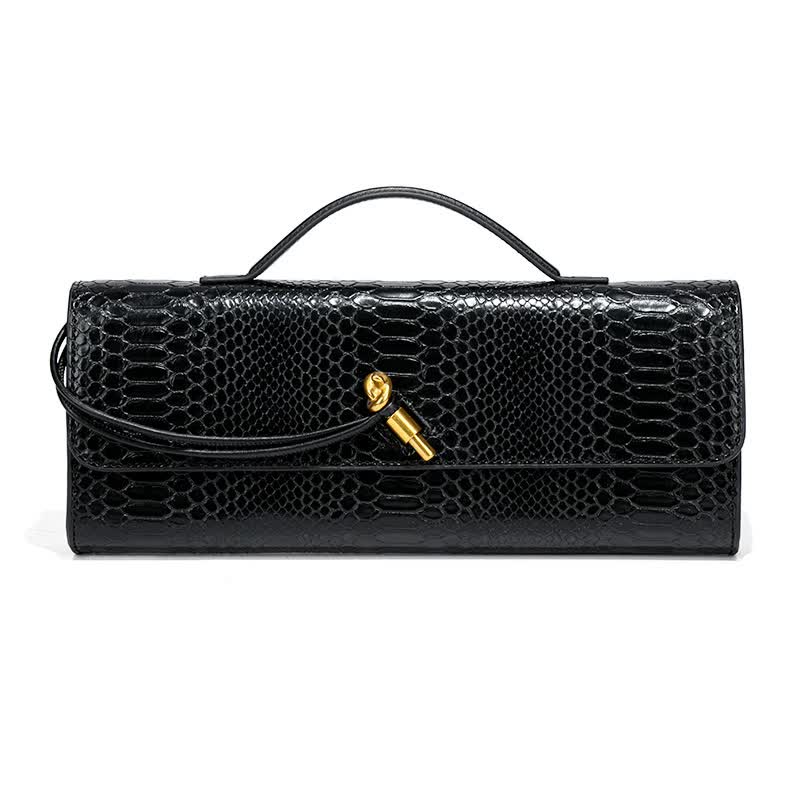 Black Elegant PU Leather Clutch Bag with Snake Print Design - Multi-color Options Main image
