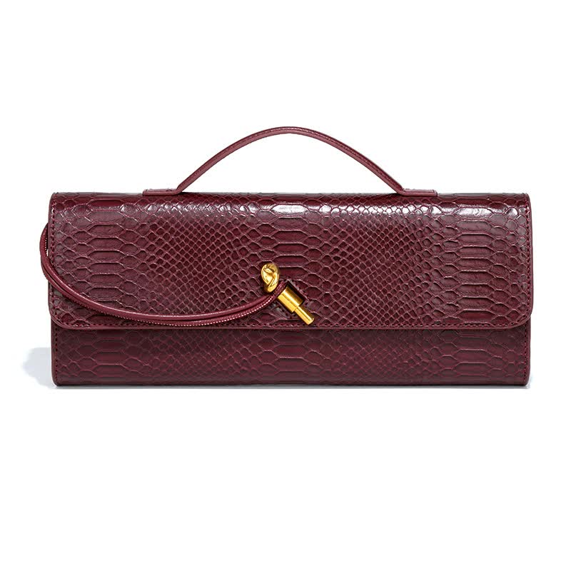 Wine Red Elegant PU Leather Clutch Bag with Snake Print Design - Multi-color Options Main image