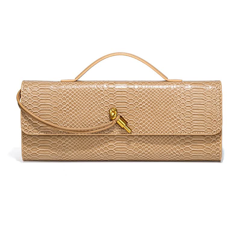 Apricot Elegant PU Leather Clutch Bag with Snake Print Design - Multi-color Options Main image