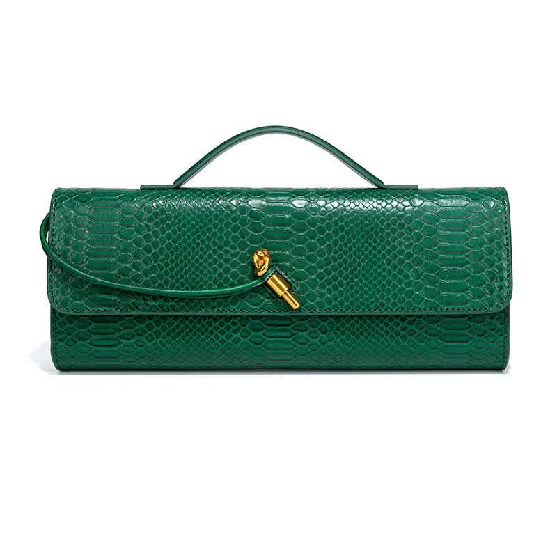 Green Elegant PU Leather Clutch Bag with Snake Print Design - Multi-color Options Main image