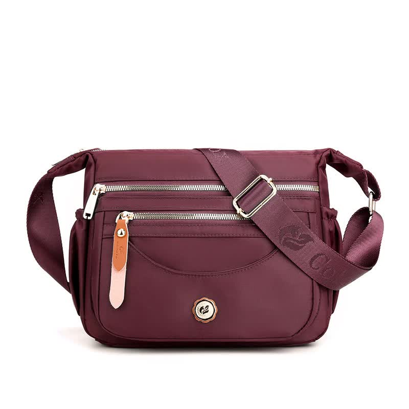 Wine Red Nylon Crossbody Bag with Multiple Compartments - Compact and Stylish Design Main image