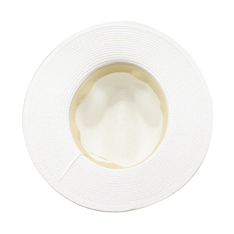 Milky white Women's Wide-Brim Straw Hat with Rhinestones - Elegant and Breathable Sun Hat for Summer Outdoors,M(56-58cm)