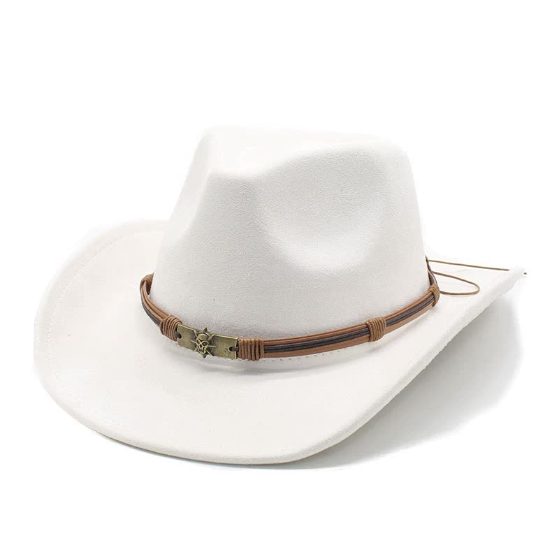 Milky white Unisex Faux Suede Western Cowboy Hat - Wide Brim Vintage Fedora for Outdoor Travel,M(57-58cm) Main image