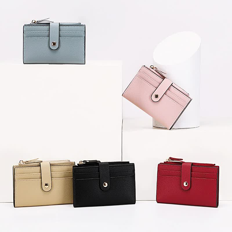 3 PCS Wallets Blue Women's Small Zipper Snap Card Wallet, Ladies PU Leather Credit Card Holder with Coin Pocke