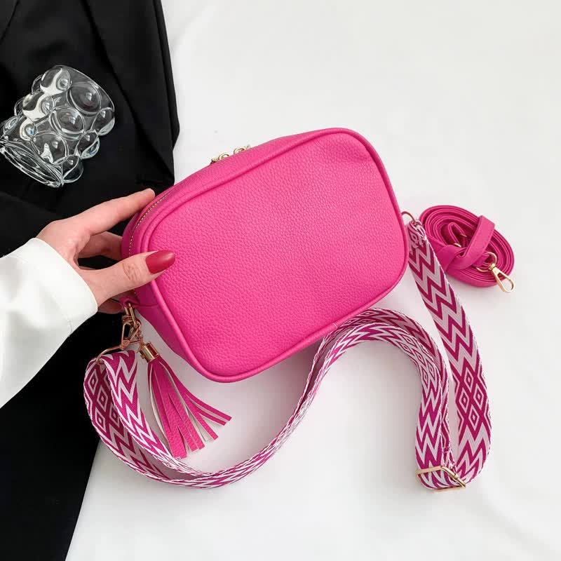Rose Red Trendy Crossbody Shoulder Bag with Tassel Accent - Compact and Stylish Main image