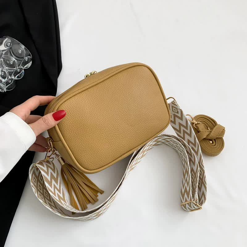 Khaki Trendy Crossbody Shoulder Bag with Tassel Accent - Compact and Stylish Main image