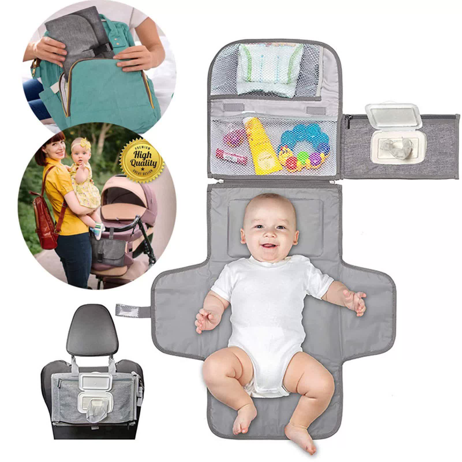 Grey Portable Baby Diaper Changing Pad with Storage Pockets - Travel Essentials for Parents Main image
