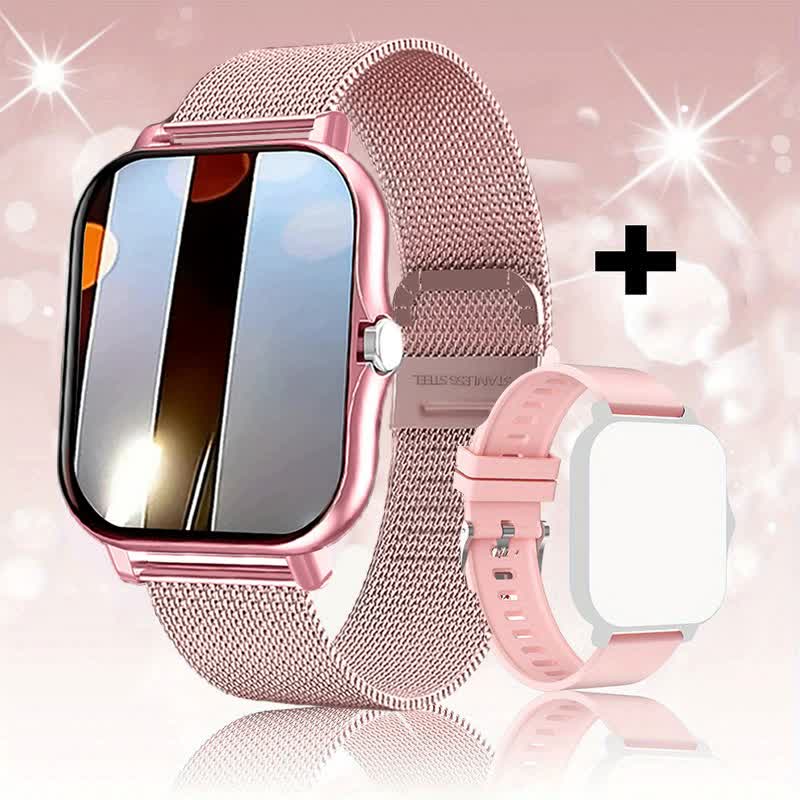Steel Bracelet With Silicone Strap Pink Smart Fitness Watch with Large Display - 24 Sport Modes, Heart Rate Monitor & More Main image
