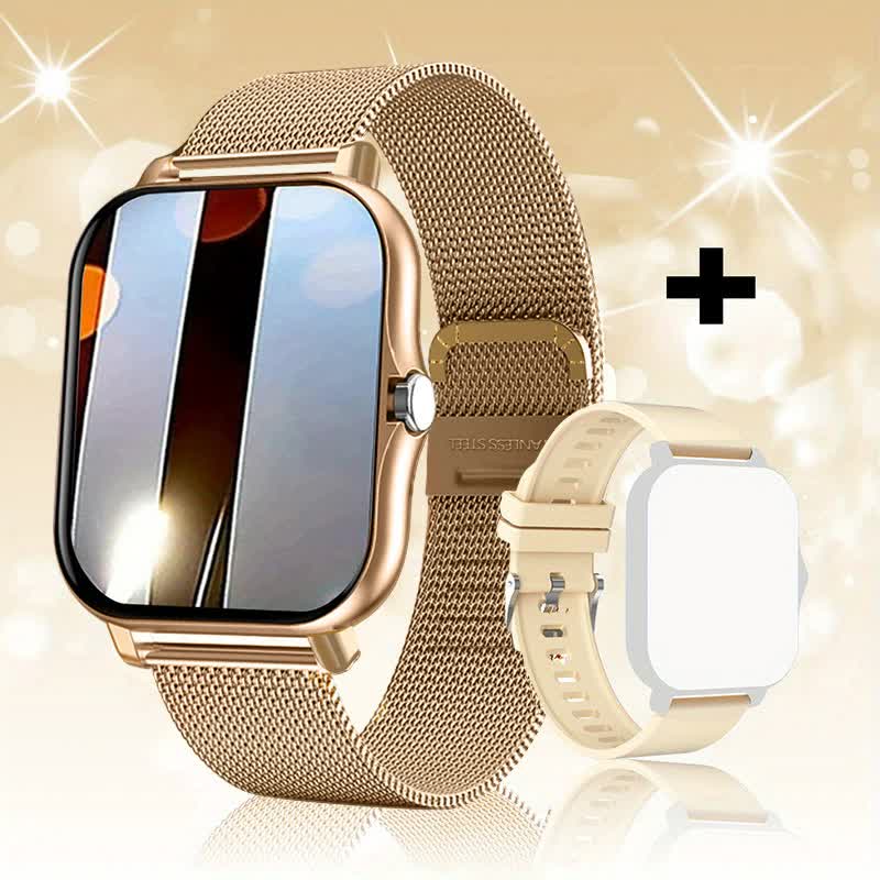 Steel Bracelet With Silicone Strap Gold Smart Fitness Watch with Large Display - 24 Sport Modes, Heart Rate Monitor & More Main image