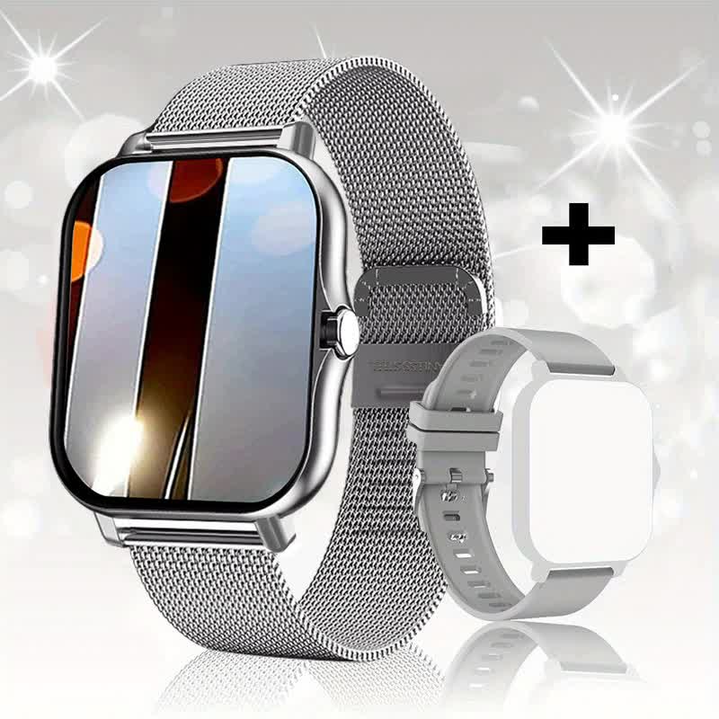 Steel Bracelet With Silicone Strap Silver Smart Fitness Watch with Large Display - 24 Sport Modes, Heart Rate Monitor & More Main image