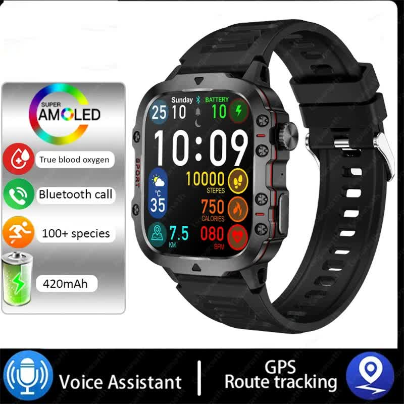 Black Rugged Smart Fitness Watch - Waterproof, Multi-Sport Modes, and Health Tracking Secondary image