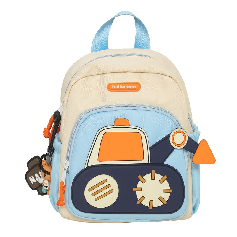 White-blue Kids' Cartoon Backpack - Adorable Excavator Design with Spacious Compartments Main image