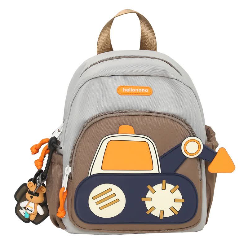 Grey-brown Kids' Cartoon Backpack - Adorable Excavator Design with Spacious Compartments Main image