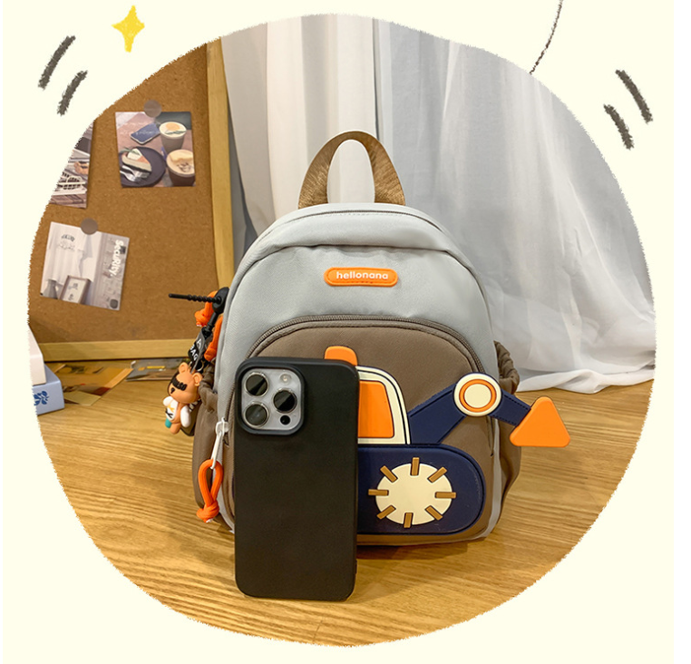Blue Kids' Cartoon Backpack - Adorable Excavator Design with Spacious Compartments Secondary image