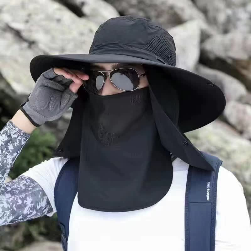 Black Outdoor Sun Protection Hat with Detachable Face and Neck Flap - UPF 50+ Main image