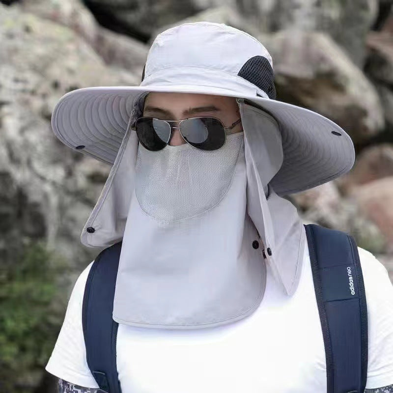 Light Grey Outdoor Sun Protection Hat with Detachable Face and Neck Flap - UPF 50+ Main image