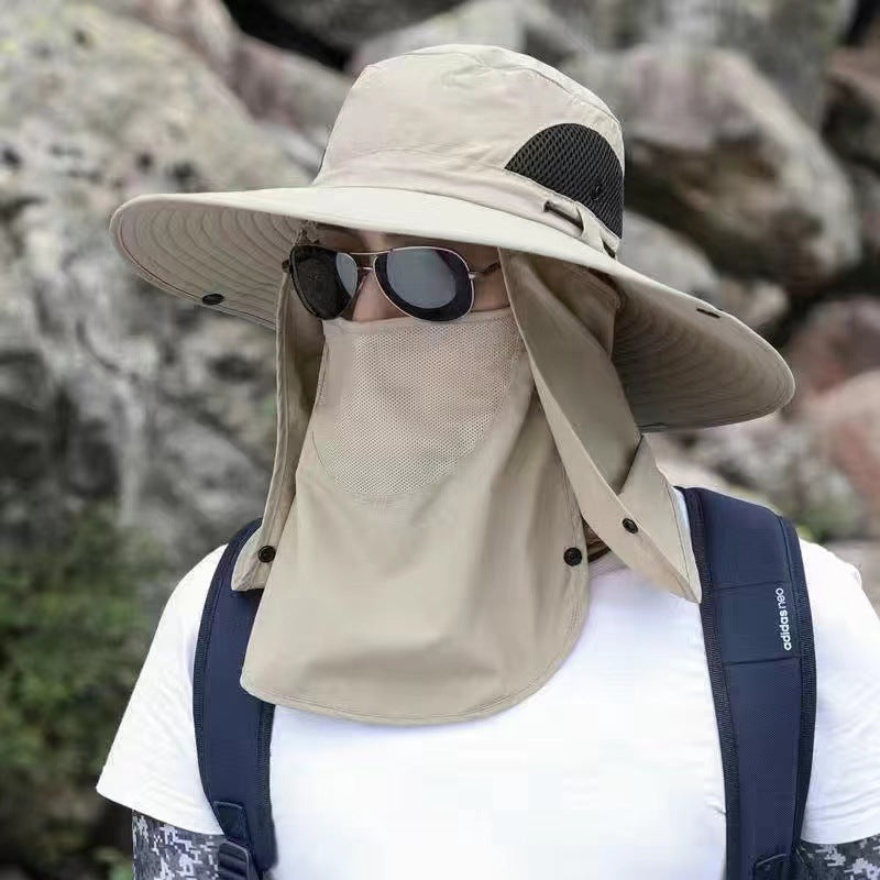 Beige Outdoor Sun Protection Hat with Detachable Face and Neck Flap - UPF 50+ Main image