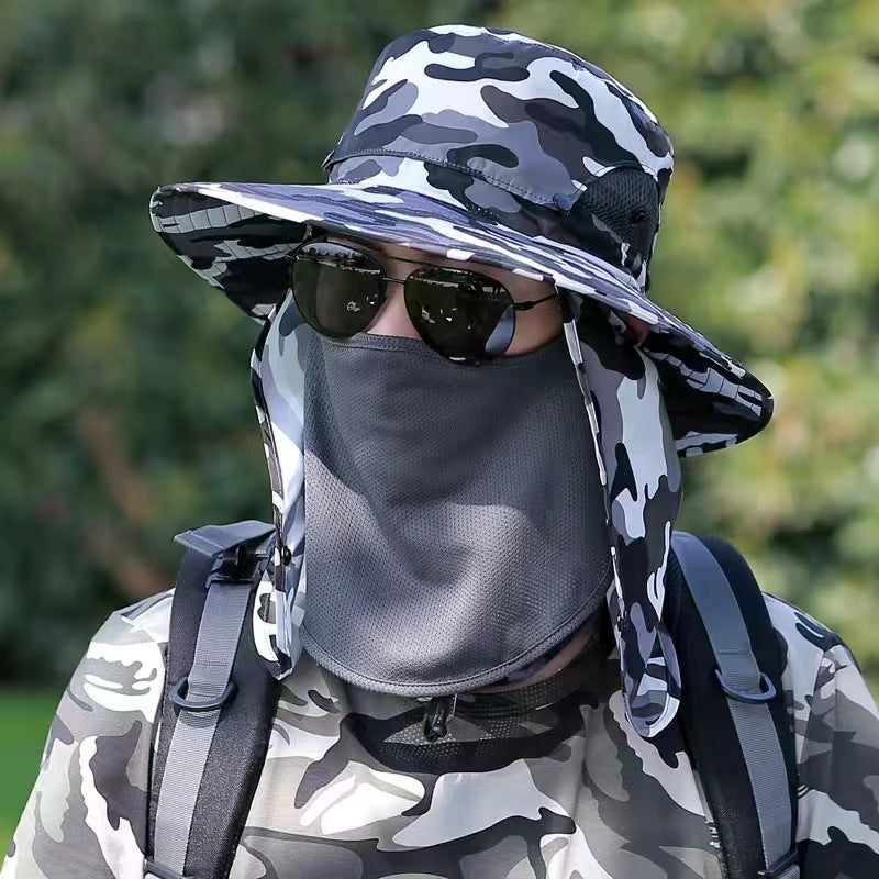 Blue Camouflage Outdoor Sun Protection Hat with Detachable Face and Neck Flap - UPF 50+ Main image