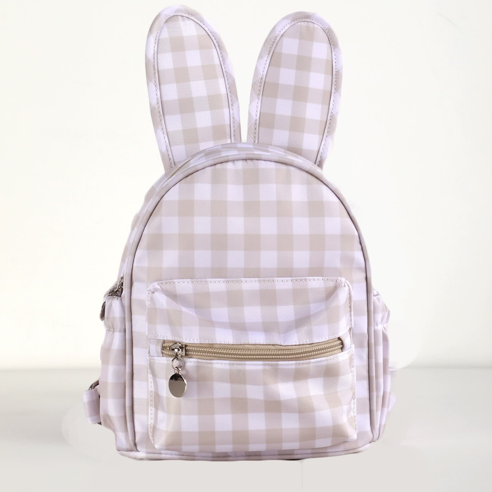 Khaki Kids Bunny Ear Gingham Backpack - Cute Mini Bag for Girls Main image