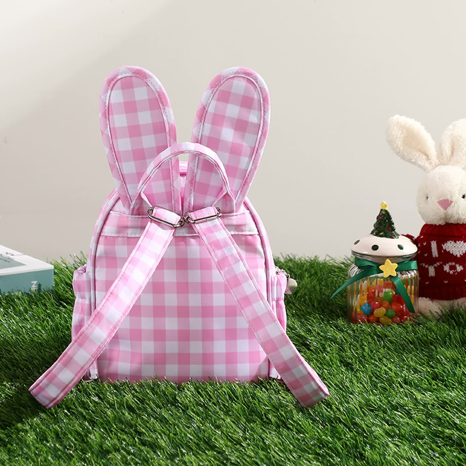 Khaki Kids Bunny Ear Gingham Backpack - Cute Mini Bag for Girls Secondary image