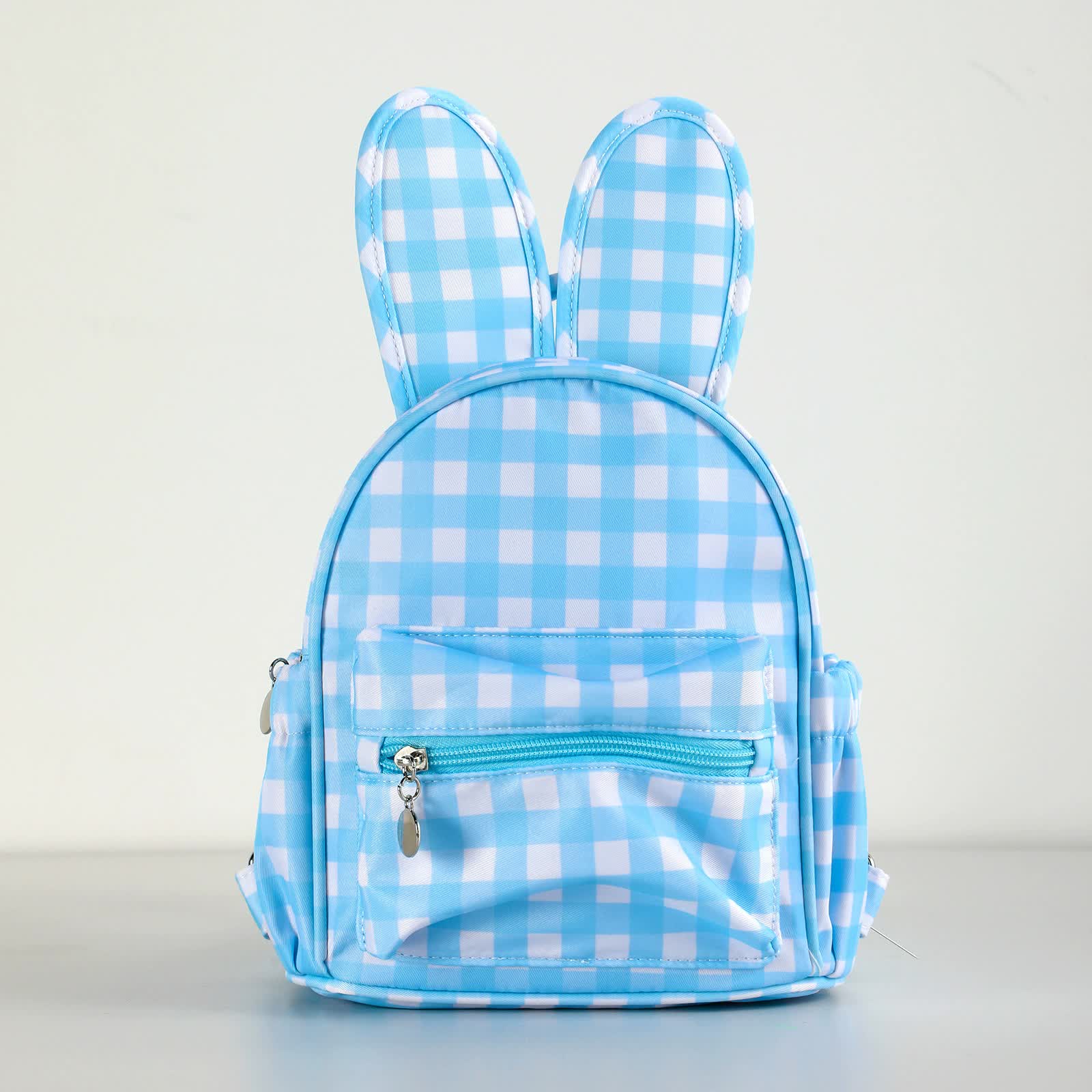 Blue Kids Bunny Ear Gingham Backpack - Cute Mini Bag for Girls Main image