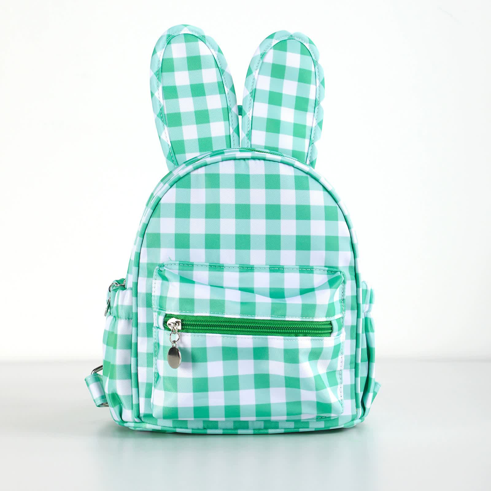 Green Kids Bunny Ear Gingham Backpack - Cute Mini Bag for Girls Main image
