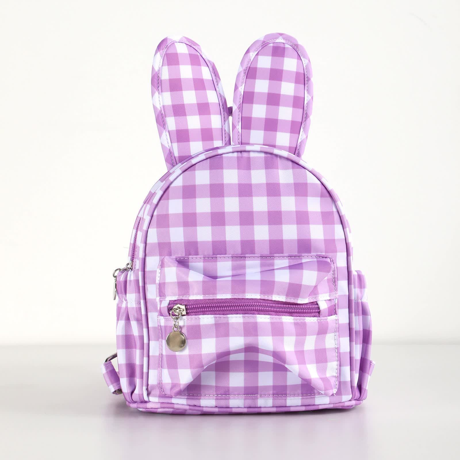 Purple Kids Bunny Ear Gingham Backpack - Cute Mini Bag for Girls Main image