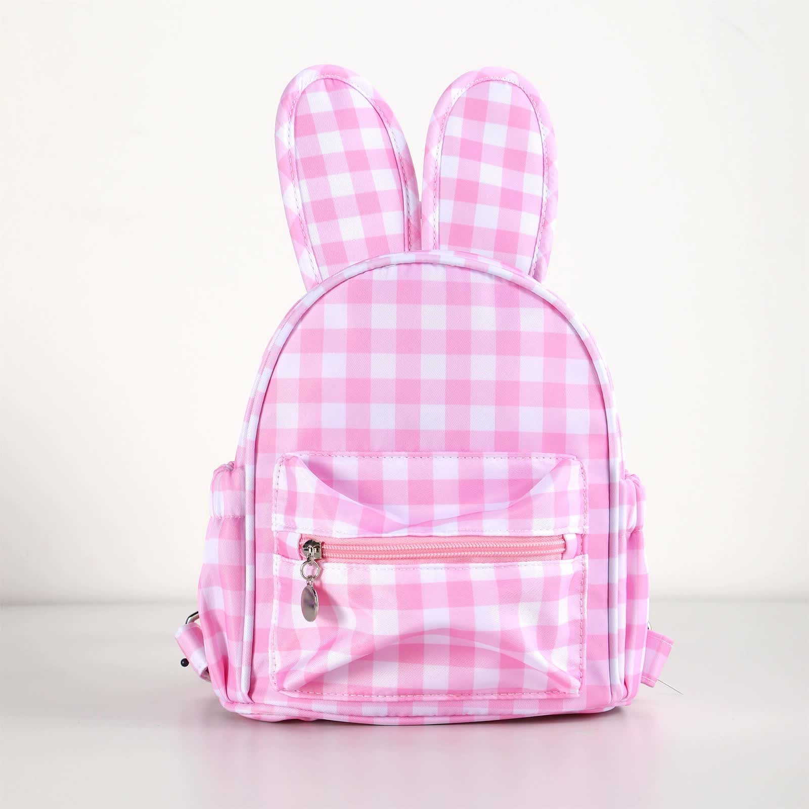 Pink Kids Bunny Ear Gingham Backpack - Cute Mini Bag for Girls Main image