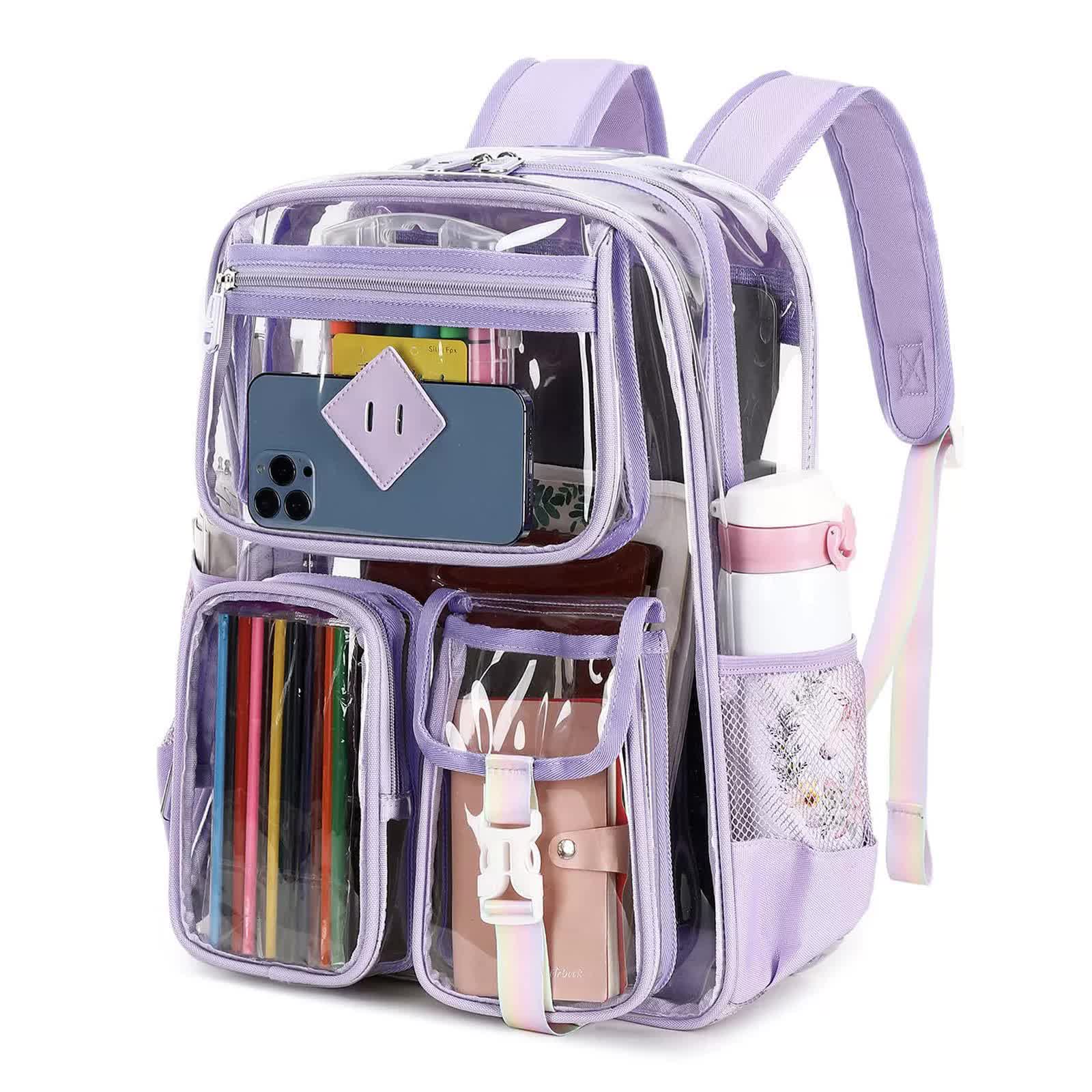 Purple Clear Transparent Backpack - Stylish PVC School Bag with Multiple Pockets Main image