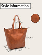 Black Classic Large PU Leather Tote Bag with Inner Pouch - Elegant and Functional