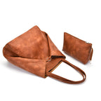 Grey-green Classic Large PU Leather Tote Bag with Inner Pouch - Elegant and Functional