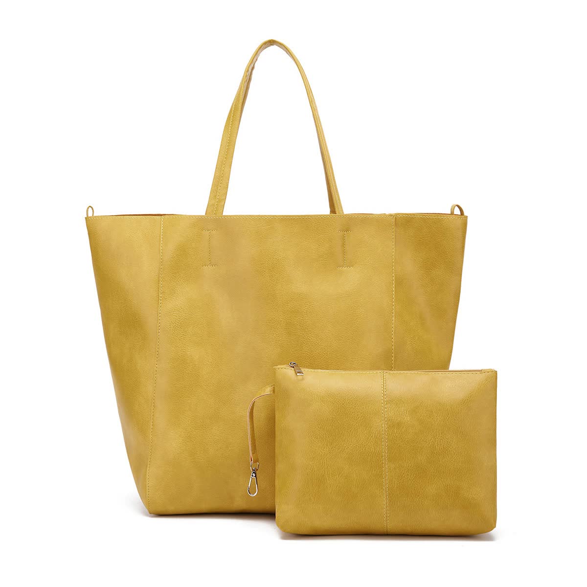 Yellow Classic Large PU Leather Tote Bag with Inner Pouch - Elegant and Functional Main image
