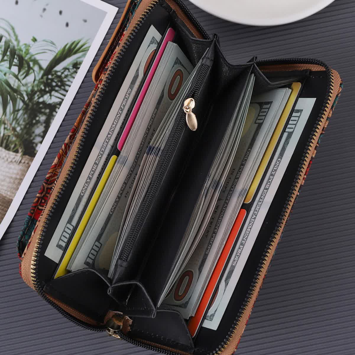 C Elegance Vintage Bohemian Style Wallet with Multi-Compartment Design - Large Capacity Zipper Clutch for Women Secondary image