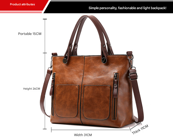 Purple Women's Classic PU Leather Tote Bag with Double Handles - Multi-Pocket Shoulder Bag in Black Secondary image