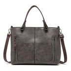 Grey Women's Classic PU Leather Tote Bag with Double Handles - Multi-Pocket Shoulder Bag in Black