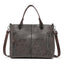 Grey Women's Classic PU Leather Tote Bag with Double Handles - Multi-Pocket Shoulder Bag in Black