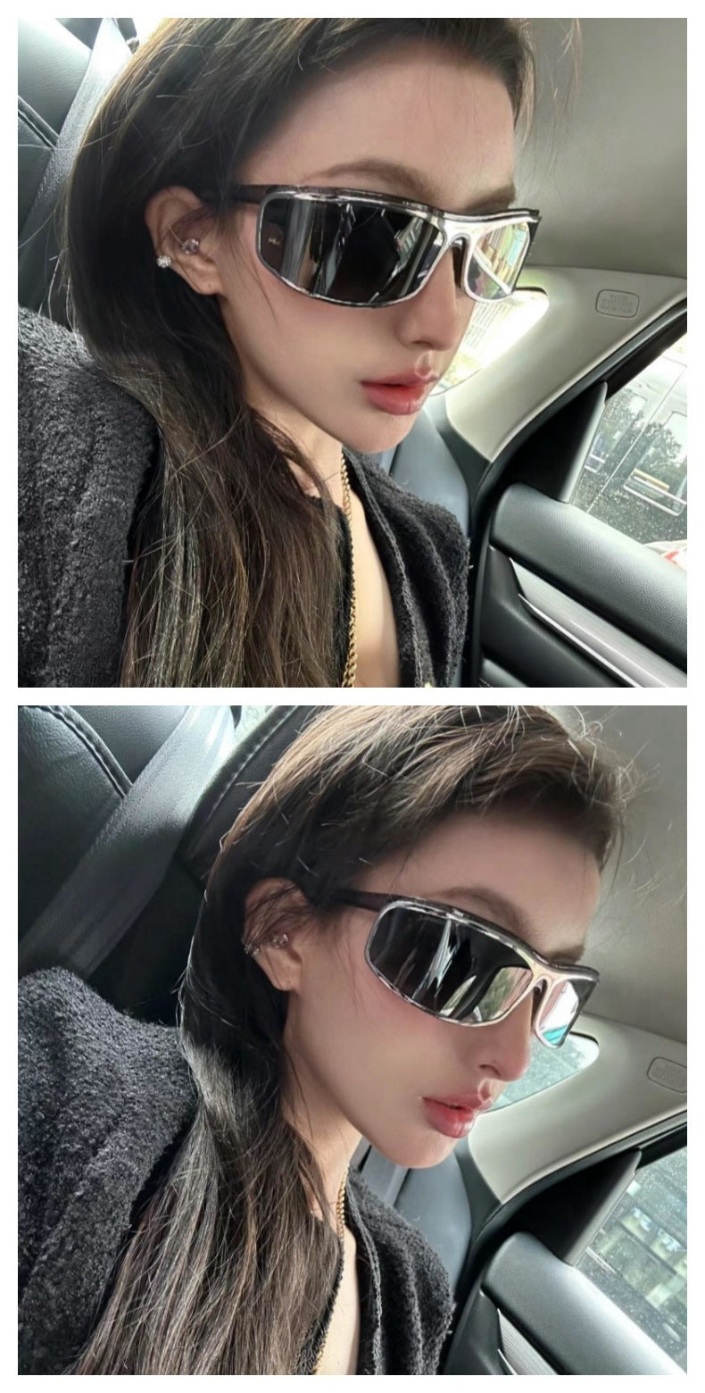 Grey lenses with brown rim Trendy Curved Sunglasses ��� Cat Eye Design UV Protection Stylish Glare-Blocking Shades