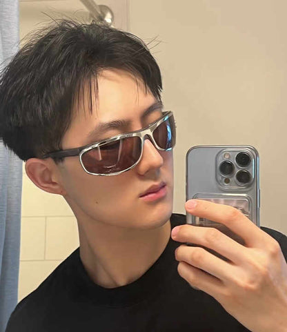 Grey lenses with brown rim Trendy Curved Sunglasses ��� Cat Eye Design UV Protection Stylish Glare-Blocking Shades