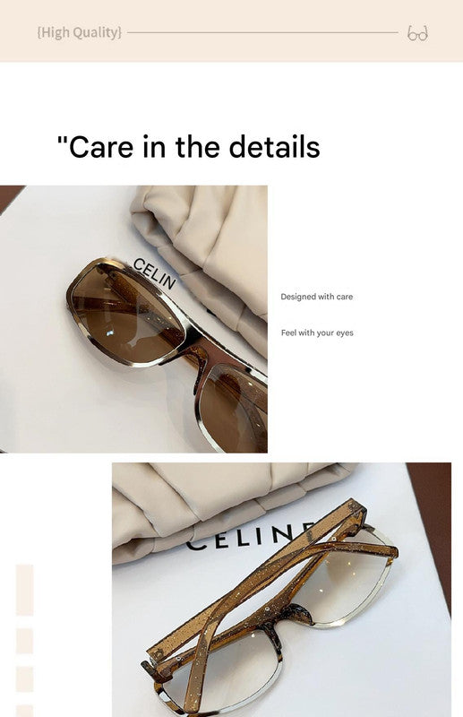 Grey lenses with brown rim Trendy Curved Sunglasses ��� Cat Eye Design UV Protection Stylish Glare-Blocking Shades