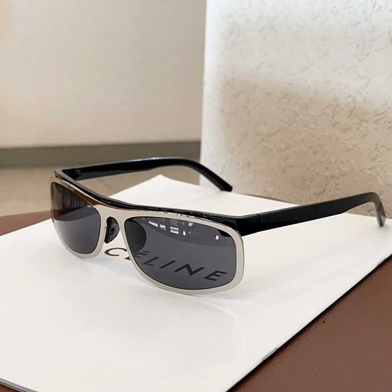 Grey Lenses With Black Edges Trendy Curved Sunglasses - Cat Eye Design UV Protection Stylish Glare-Blocking Shades Main image