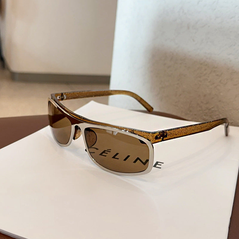 Brown Lenses With Brown Edges Trendy Curved Sunglasses - Cat Eye Design UV Protection Stylish Glare-Blocking Shades Main image