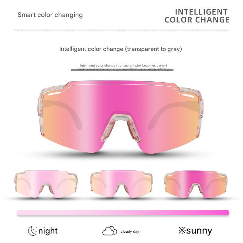 Pink Gradient Lens Lightweight UV400 Photochromic Cycling Glasses, Anti-Wind Protective Sunglasses for Outdoor Sports Main image