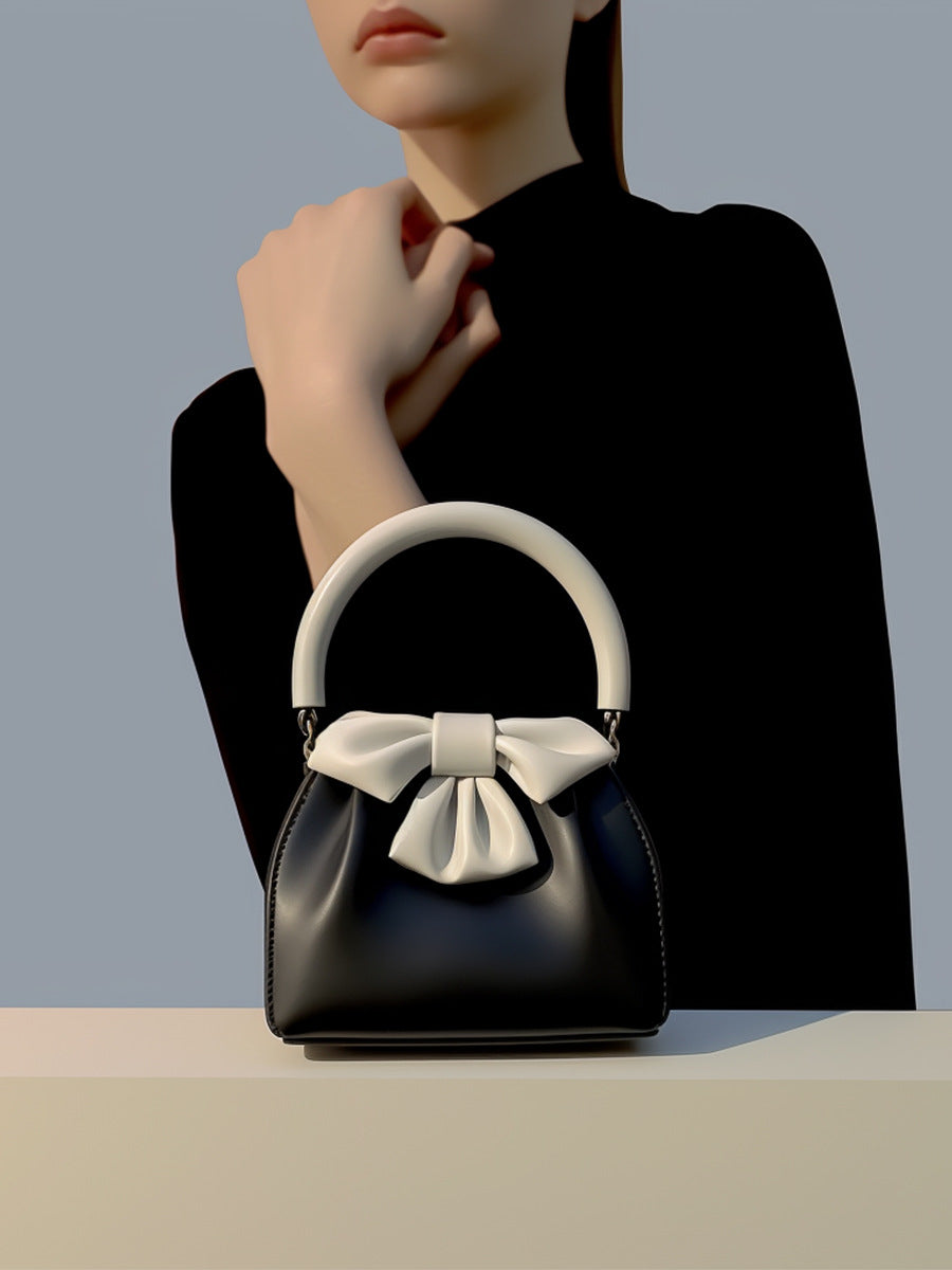 Black and white Elegant Women's Two-Tone Bowknot Bucket Handbag - Stylish and Lightweight Main image