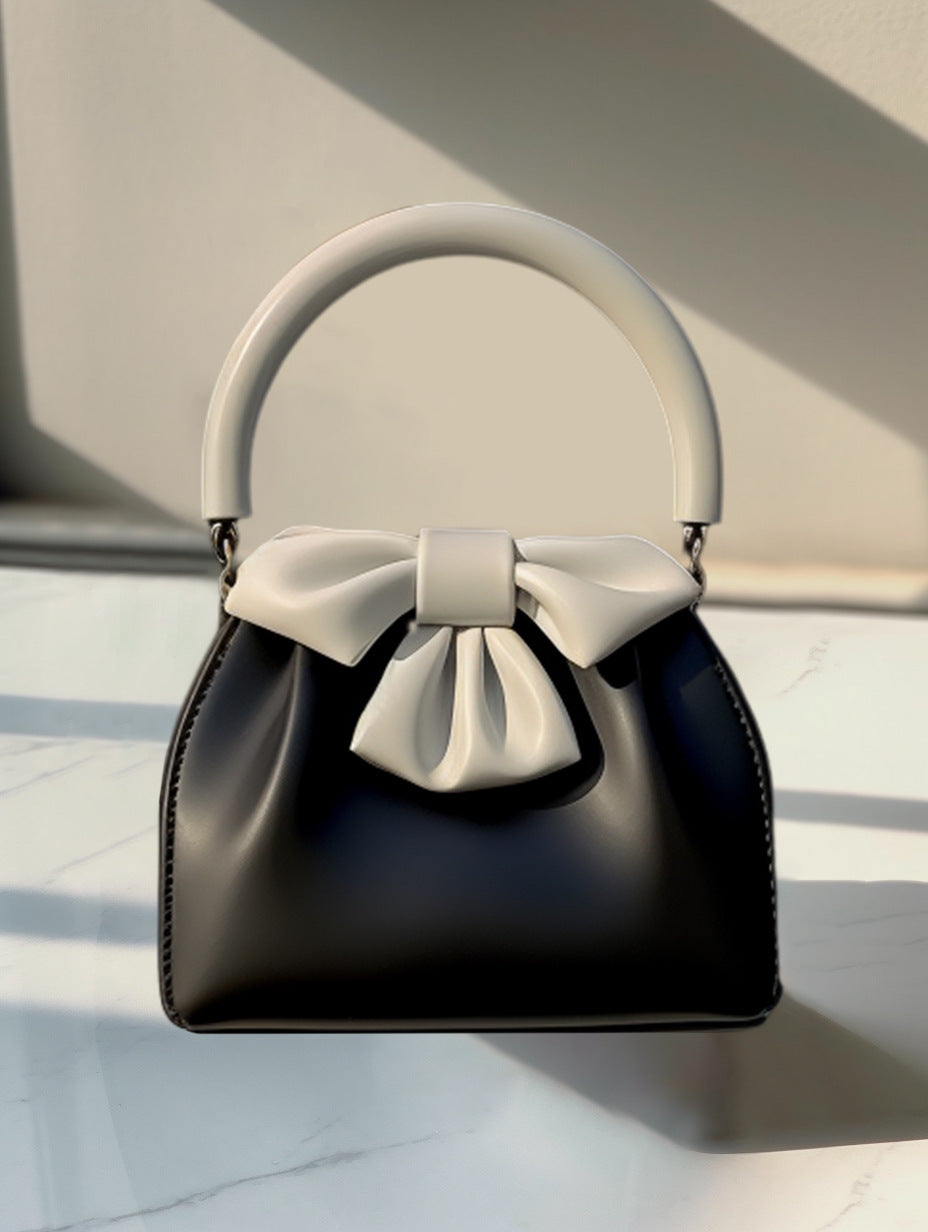 Black and white Elegant Women's Two-Tone Bowknot Bucket Handbag - Stylish and Lightweight Secondary image