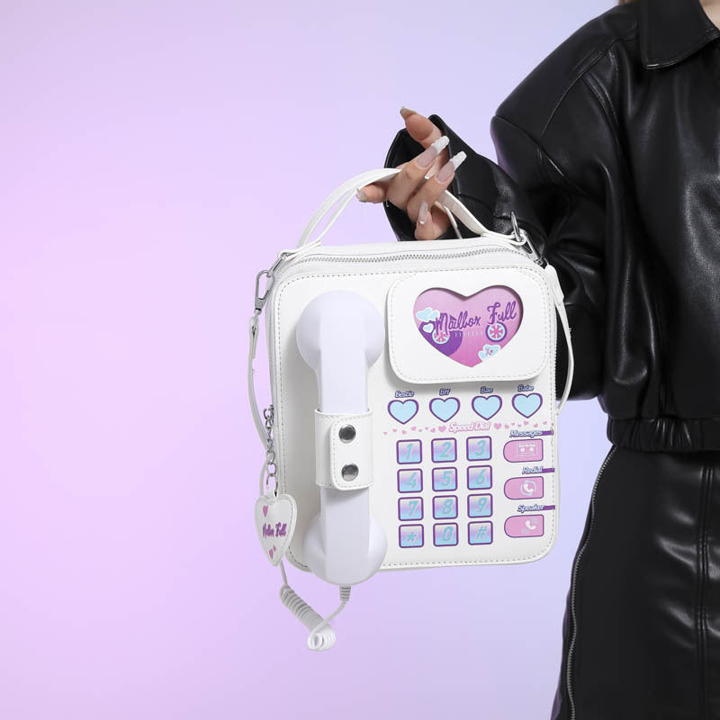 White Sweet Girl Creative Crossbody Bag with Telephone Design, PU Material, Lightweight and Unique Main image