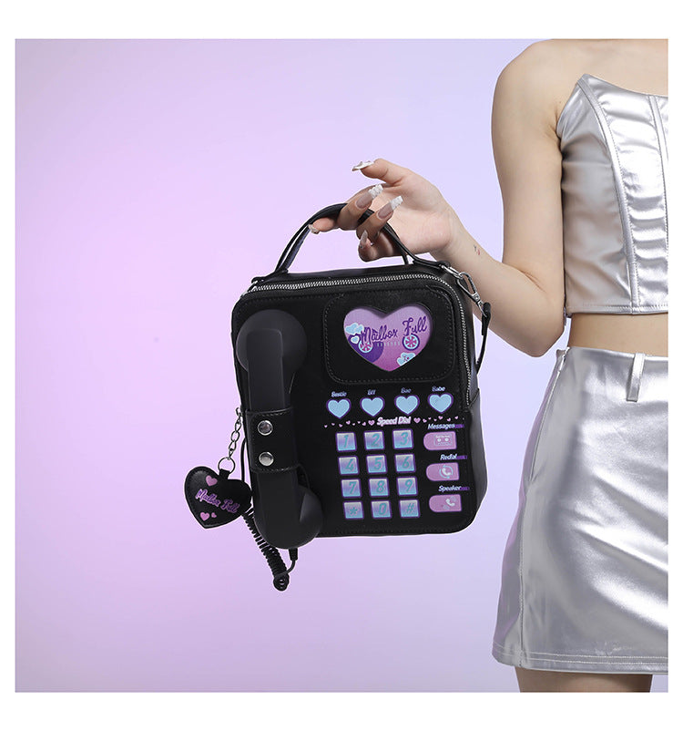 Black Sweet Girl Creative Crossbody Bag with Telephone Design, PU Material, Lightweight and Unique Main image