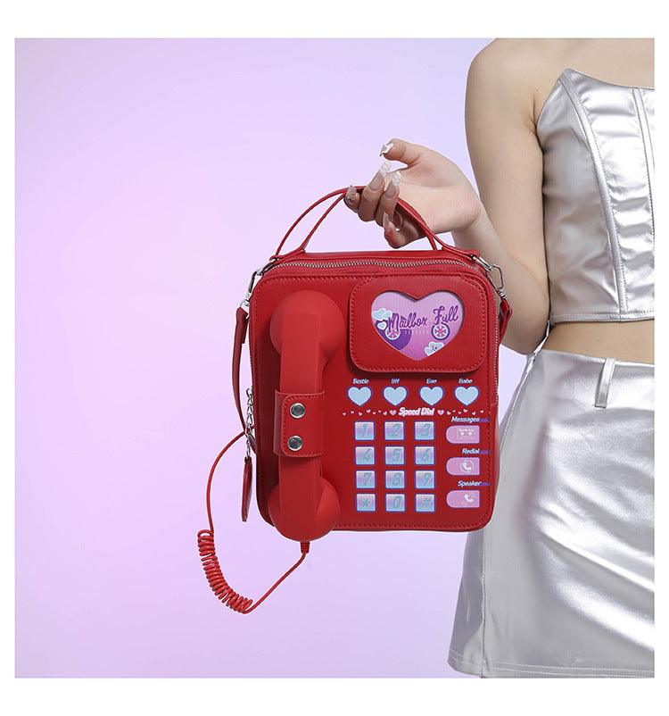 Red Sweet Girl Creative Crossbody Bag with Telephone Design, PU Material, Lightweight and Unique Main image