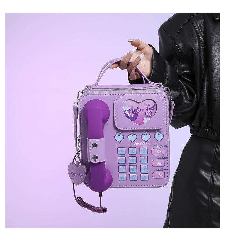 Purple Sweet Girl Creative Crossbody Bag with Telephone Design, PU Material, Lightweight and Unique Main image