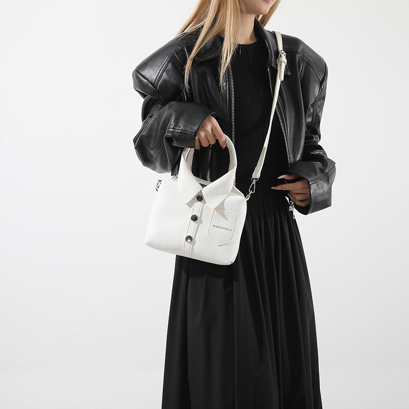 White Trendy Shirt-Inspired PU Shoulder Bag | Stylish Handbag with Unique Design Secondary image