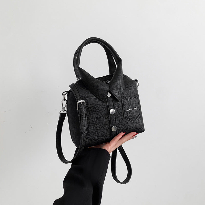 Black Trendy Shirt-Inspired PU Shoulder Bag | Stylish Handbag with Unique Design Main image